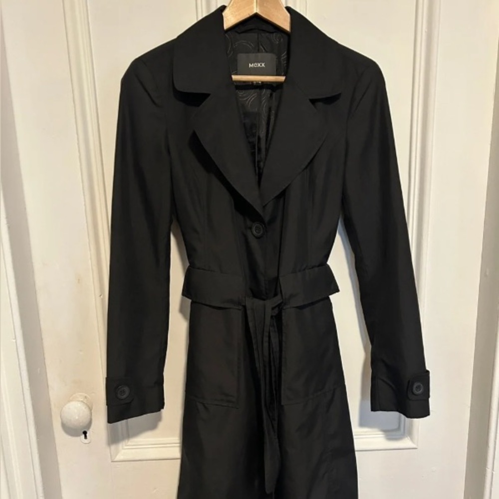 MEXX Black Women's Trench Coat with Waist Tie